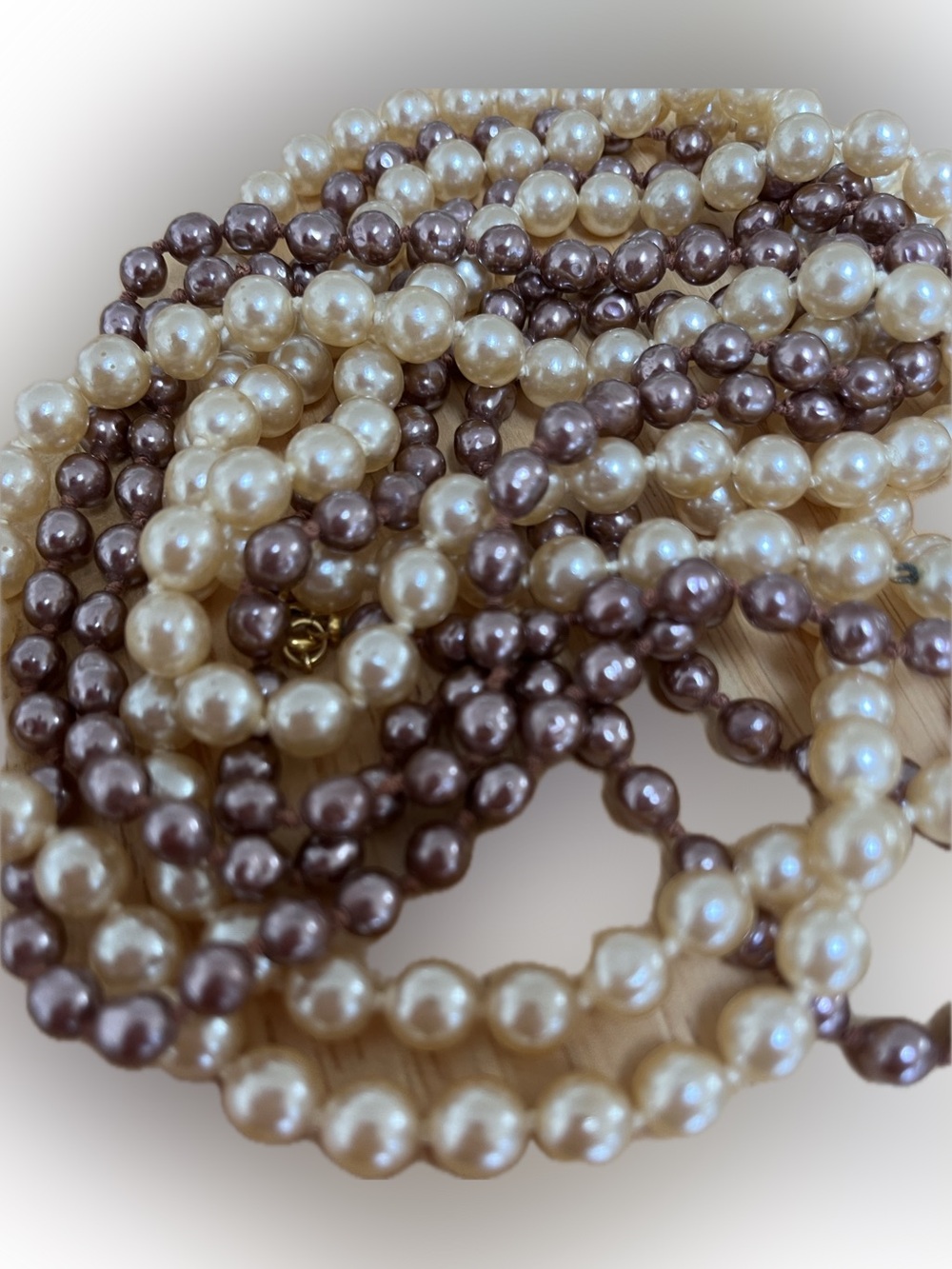 Faux Pearls Purple/Mauve & Cream 2 Strands Knotted Long Old Money Quiet Luxury